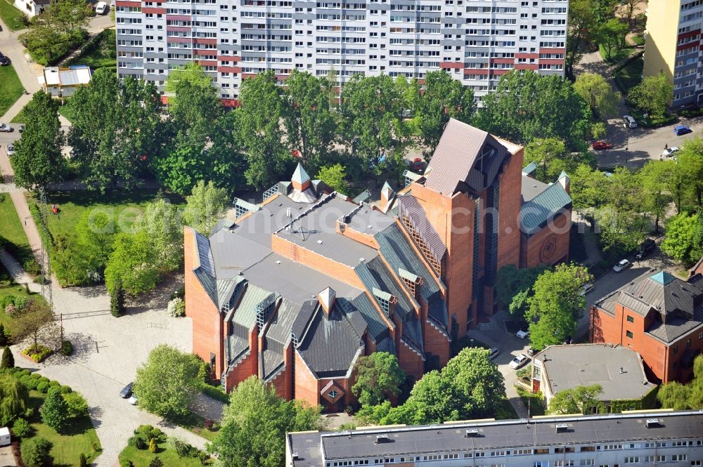 Aerial photograph WROCLAW - BRESLAU - Church Our Lady Queen of Peace in Popowice, in Wroclaw in the Voivodship Lower Silesia in Poland