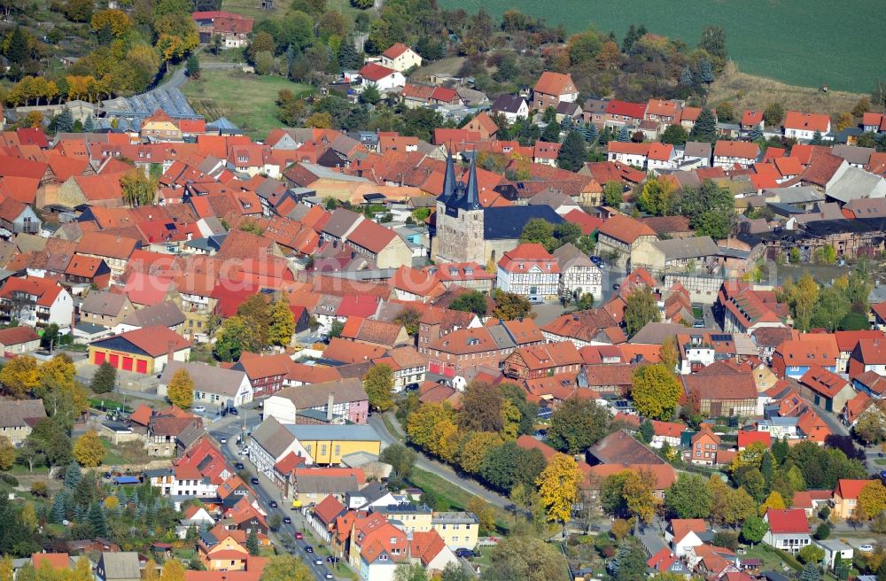 Aerial image Halberstadt - View of the church St. Martini in the old city of Halberstadt in the state Saxony-Anhalt. The St. Martini is a church in gothic architecture