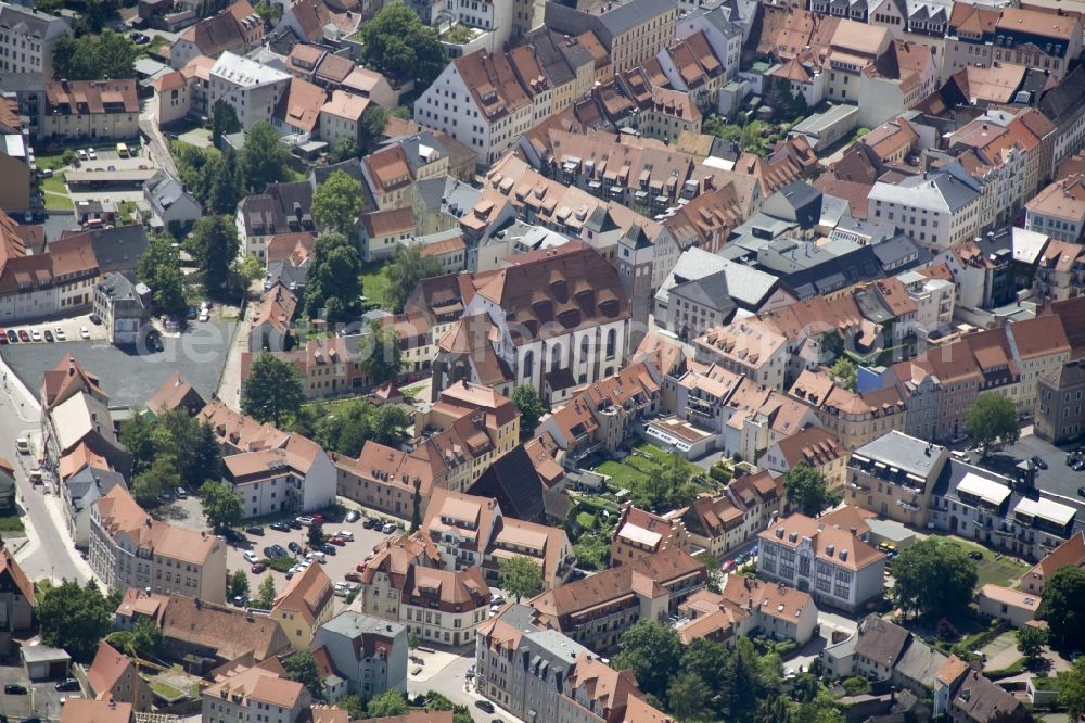 Freiberg from the bird's eye view: St. Nicolai Church in Freiberg. Freiberg is a university town, major district town and mountain town about the middle of the Free State of Saxony