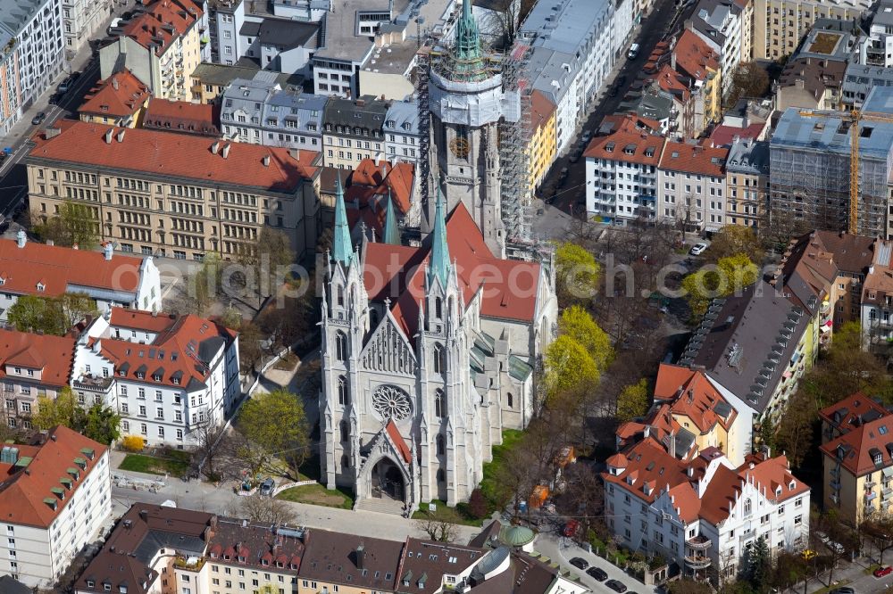 Aerial image München - Church building St. Paul on St.-Pauls-Platz in the district Ludwigsvorstadt-Isarvorstadt in Munich in the state Bavaria, Germany