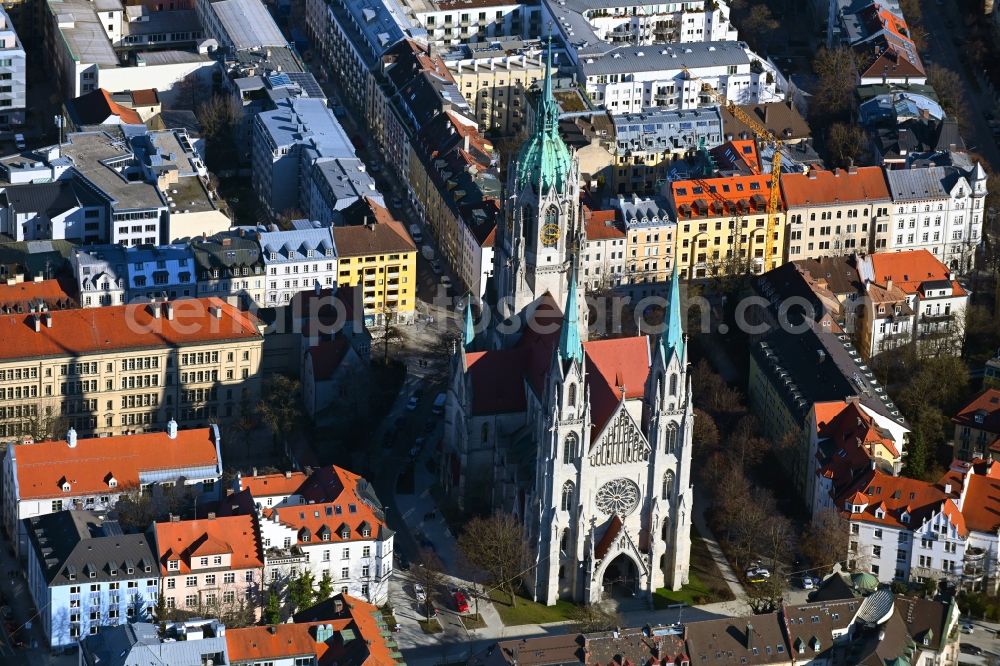 Aerial image München - Church building St. Paul on St.-Pauls-Platz in the district Ludwigsvorstadt-Isarvorstadt in Munich in the state Bavaria, Germany