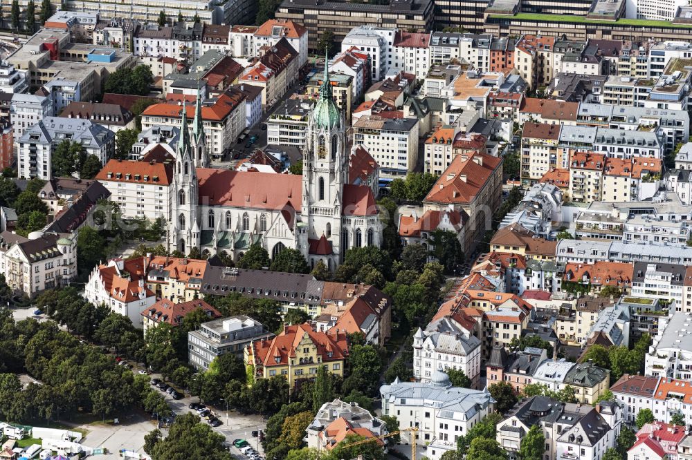 Aerial image München - Church building St. Paul on St.-Pauls-Platz in the district Ludwigsvorstadt-Isarvorstadt in Munich in the state Bavaria, Germany