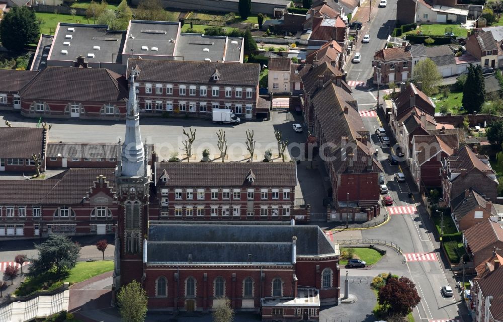 Lievin from the bird's eye view: Church Saint Martin eglise in Lievin in Nord-Pas-de-Calais Picardy, France