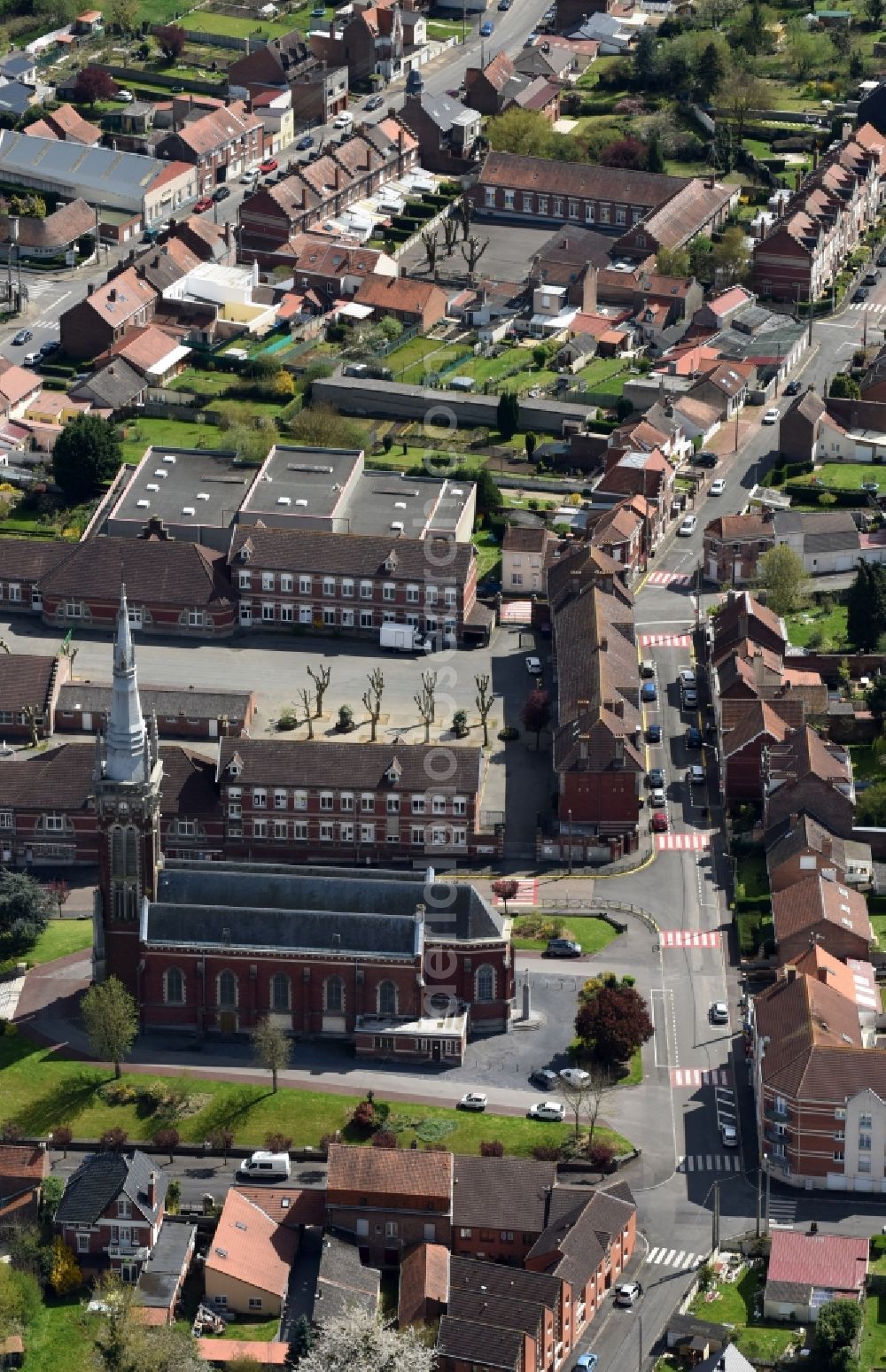 Aerial image Lievin - Church Saint Martin eglise in Lievin in Nord-Pas-de-Calais Picardy, France