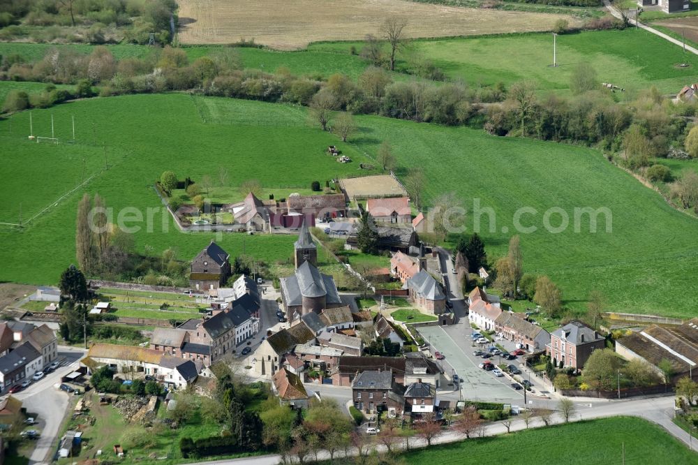 Aerial photograph Moustier - Saint Martin Church in Moustier / Frasnes-lez-Anvaingin in Wallonie, Belgium