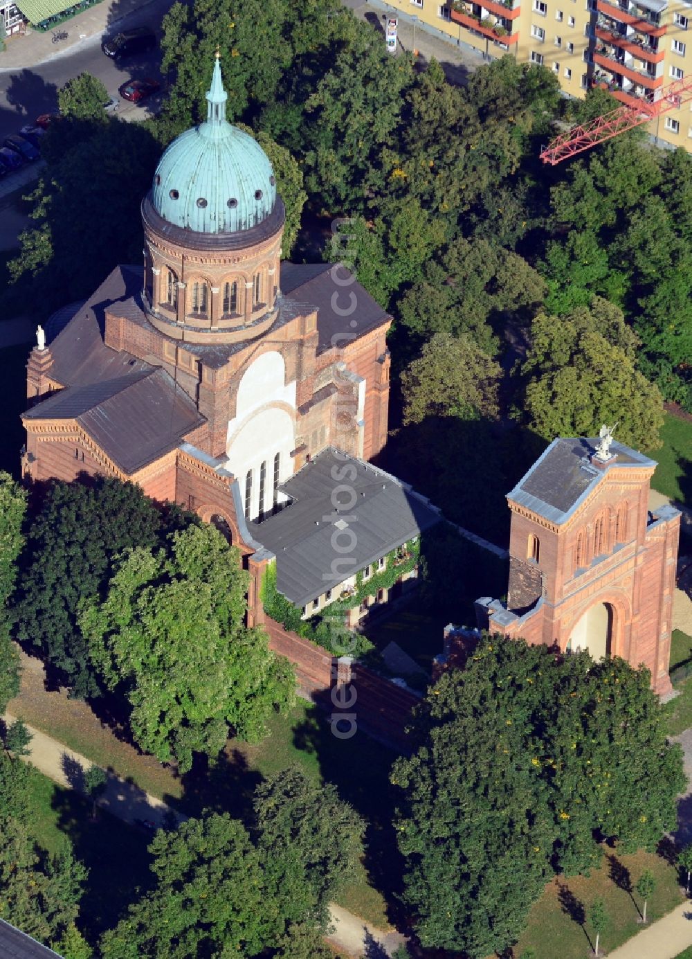 Berlin from above - View to the St. Michael Church in the district Kureuzberg of Berlin. The church was built in 1851 and is one of the oldest catholic buildings of Berlin