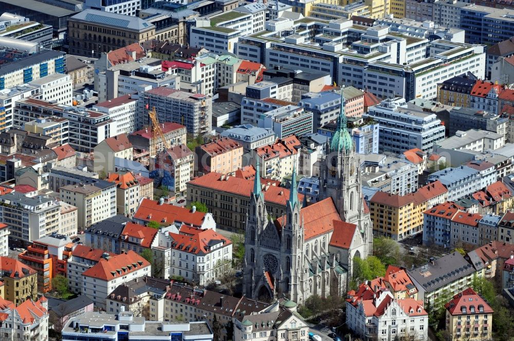 München from above - View of the chrch Sankt Paul in Munich in the state Bavaria