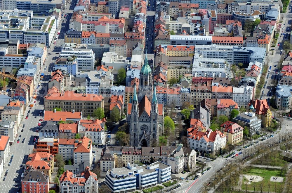 München from the bird's eye view: View of the chrch Sankt Paul in Munich in the state Bavaria