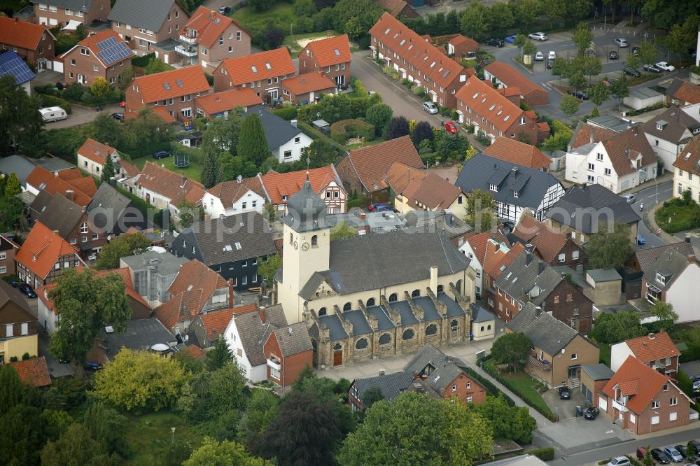 Aerial image Selm OT Bork - View of the church Sankt Stephanus in the district of Bork in Selm in the state of North Rhine-Westphalia