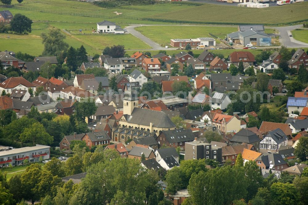 Selm OT Bork from above - View of the church Sankt Stephanus in the district of Bork in Selm in the state of North Rhine-Westphalia