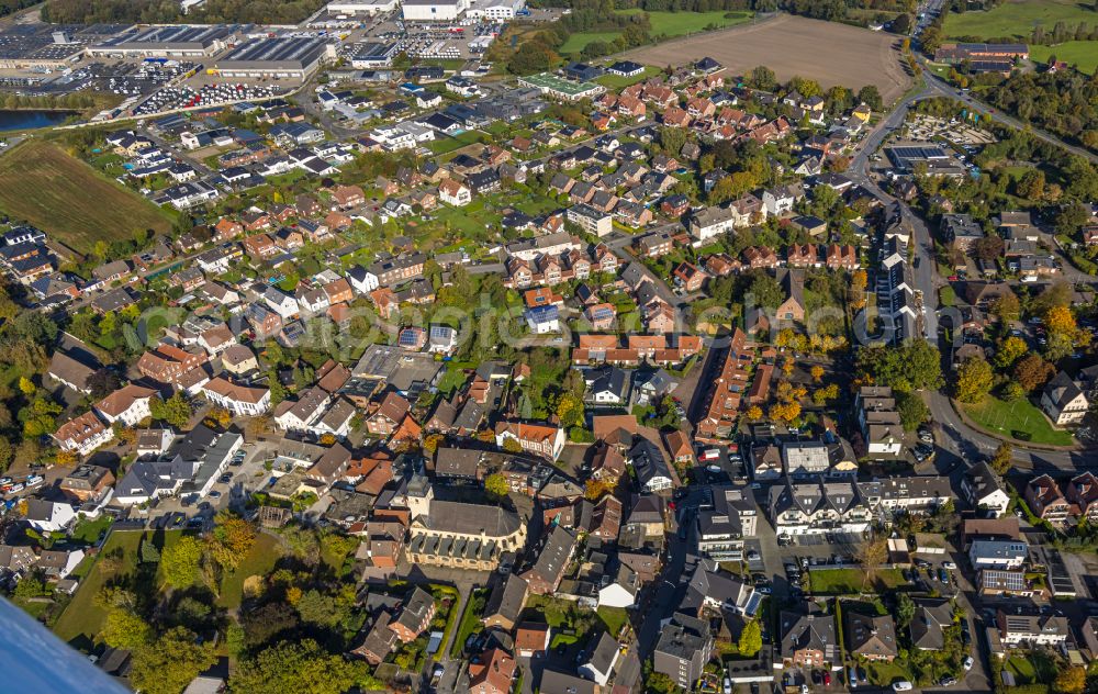 Bork from the bird's eye view: church building St. Stephanus on place Kirchplatz in Bork in the state North Rhine-Westphalia, Germany