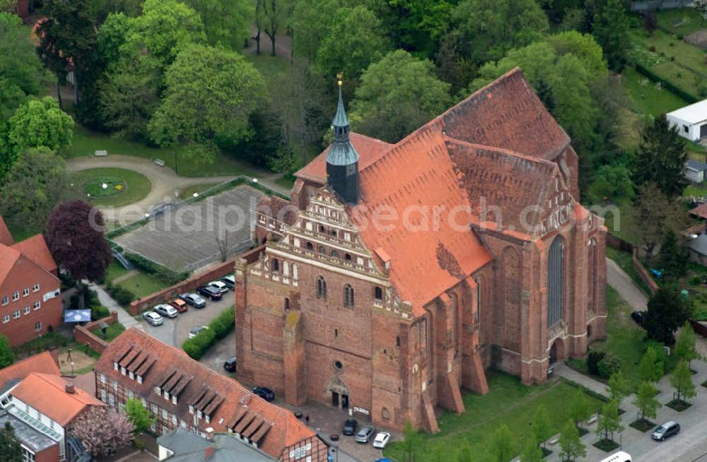 Bad Wilsnack from the bird's eye view: View of the church Wunderblutkirche St. Nicholas in Bad Wilsnack in Brandenburg. The church, which was completed in 1525, is the landmark of the city and was the most famous pilgrimage destination in Northern Europe