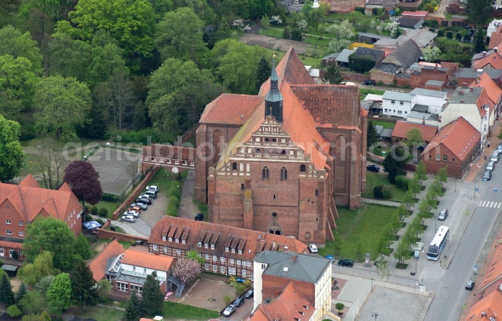 Bad Wilsnack from the bird's eye view: View of the church Wunderblutkirche St. Nicholas in Bad Wilsnack in Brandenburg. The church, which was completed in 1525, is the landmark of the city and was the most famous pilgrimage destination in Northern Europe