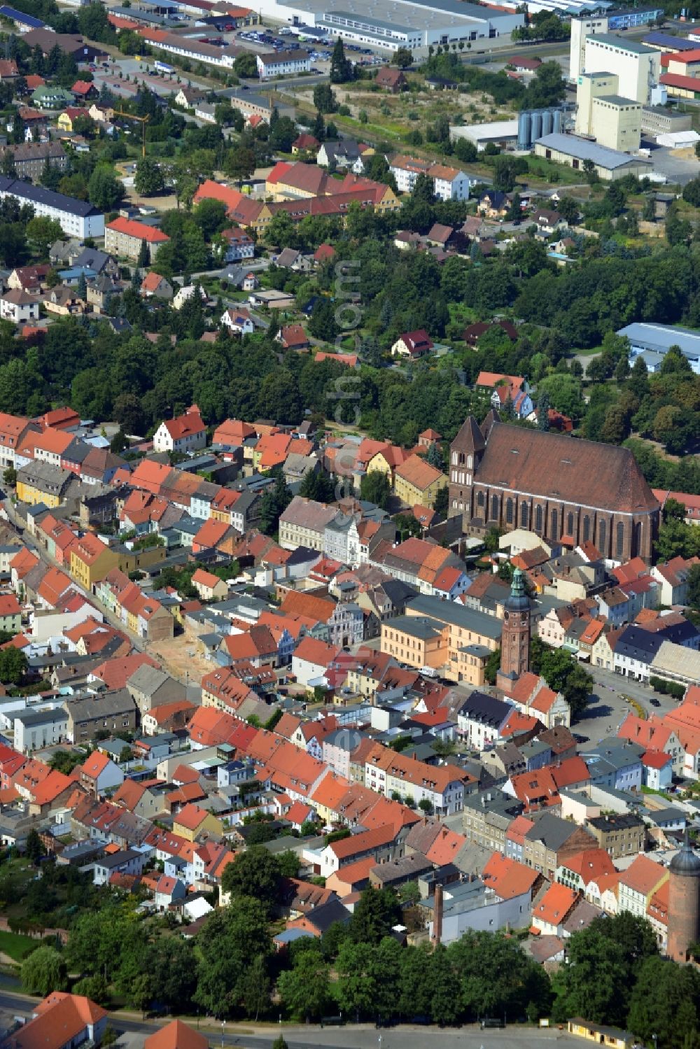 Luckau from above - Cityscape of downtown center Luckau in Brandenburg