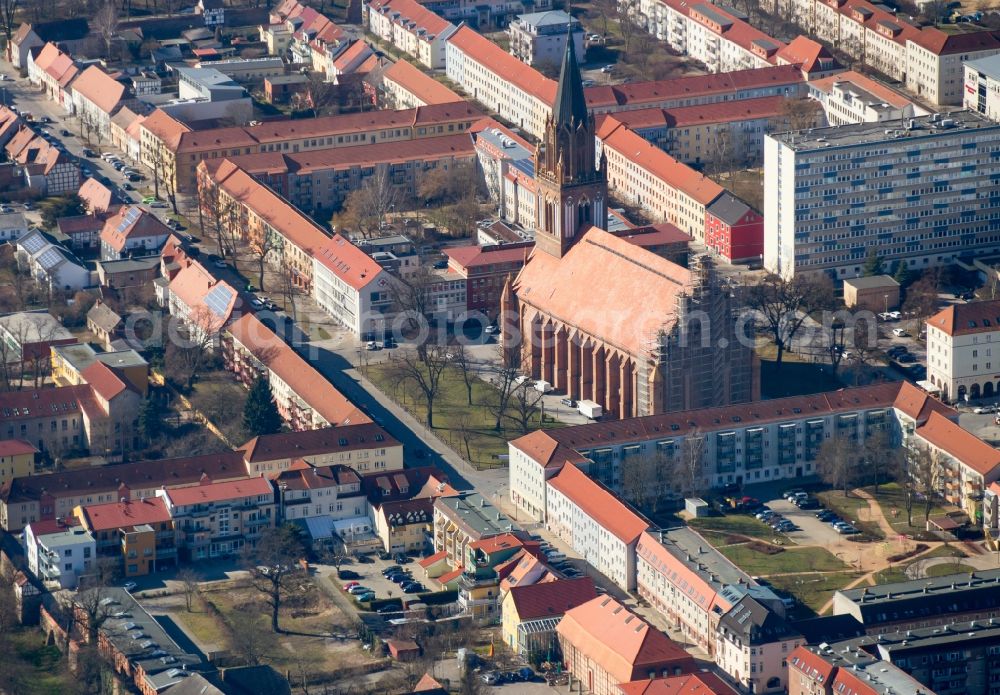 Neubrandenburg from above - The Marienkirche in the center of Neubrandenburg in Mecklenburg - West Pomerania