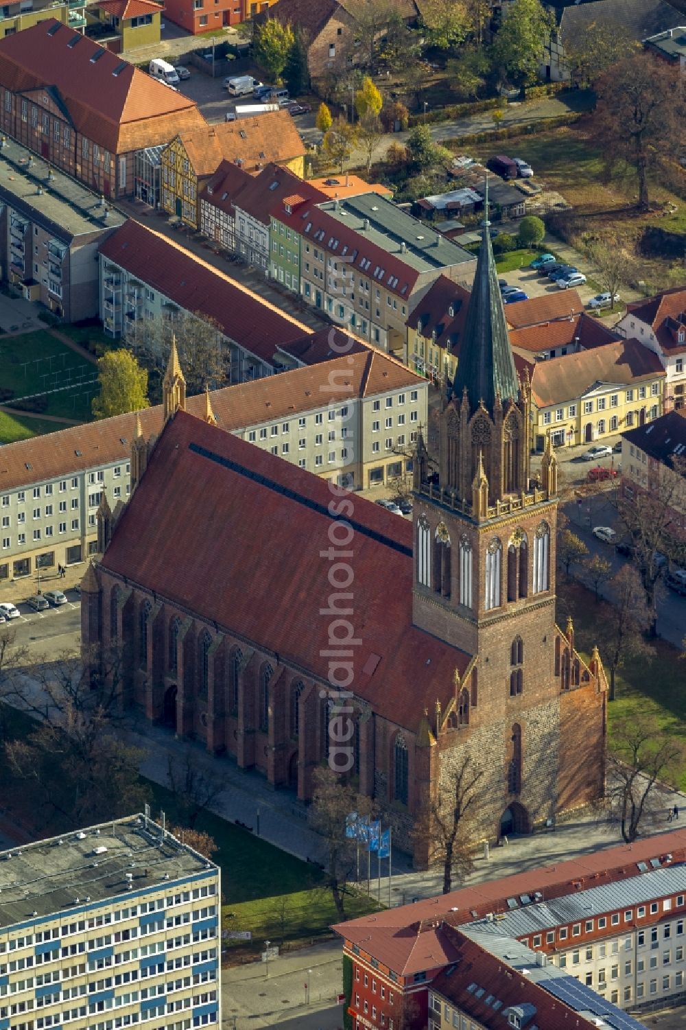 Neubrandenburg from the bird's eye view: Church's concert hall in the center of Neubrandenburg in Mecklenburg - Western Pomerania