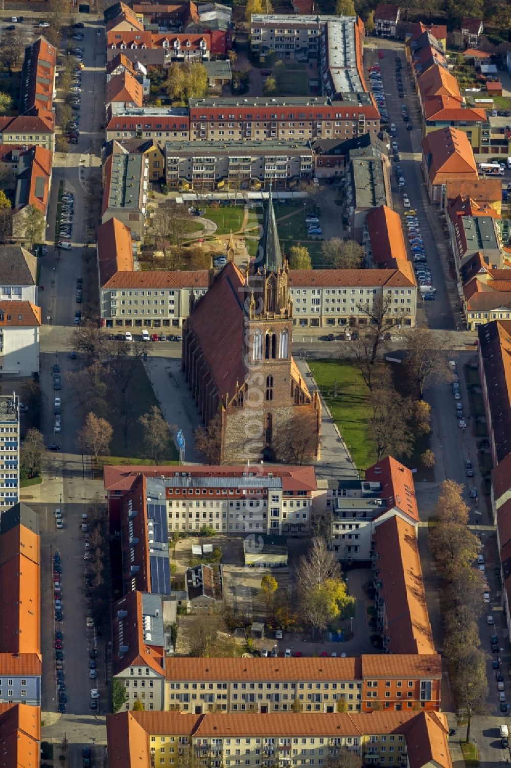 Aerial photograph Neubrandenburg - Church's concert hall in the center of Neubrandenburg in Mecklenburg - Western Pomerania