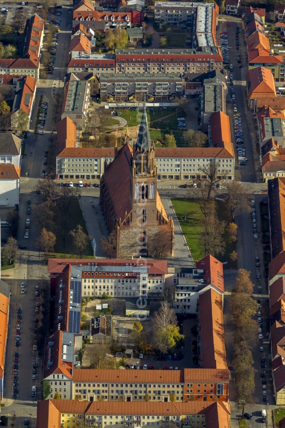 Neubrandenburg from the bird's eye view: Church's concert hall in the center of Neubrandenburg in Mecklenburg - Western Pomerania