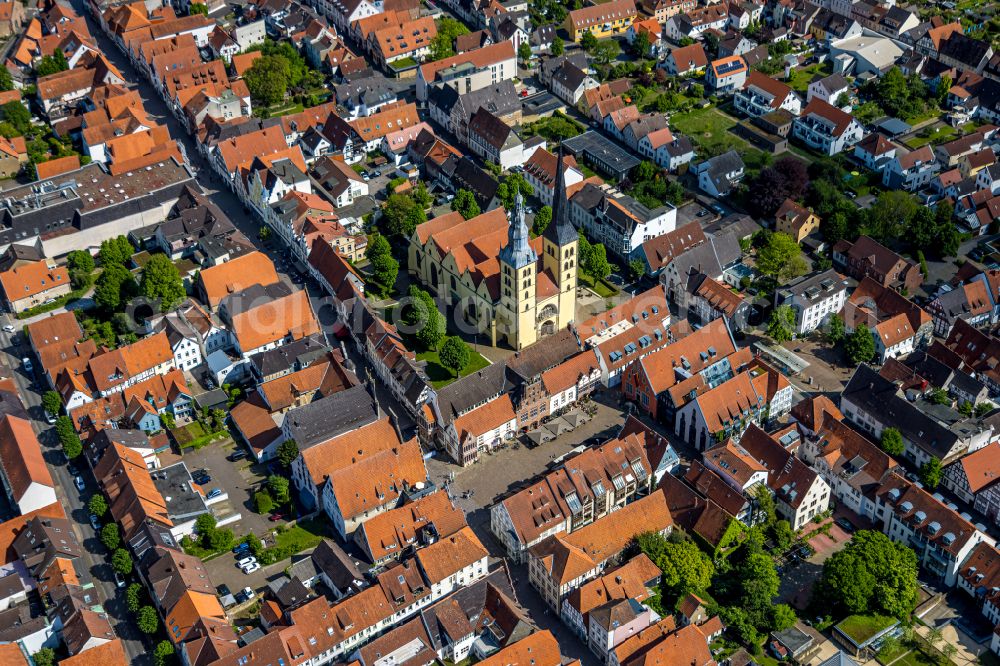 Lemgo from above - Church building of the St. Nicolai-Kirche on Papenstrasse in Lemgo in the state North Rhine-Westphalia, Germany