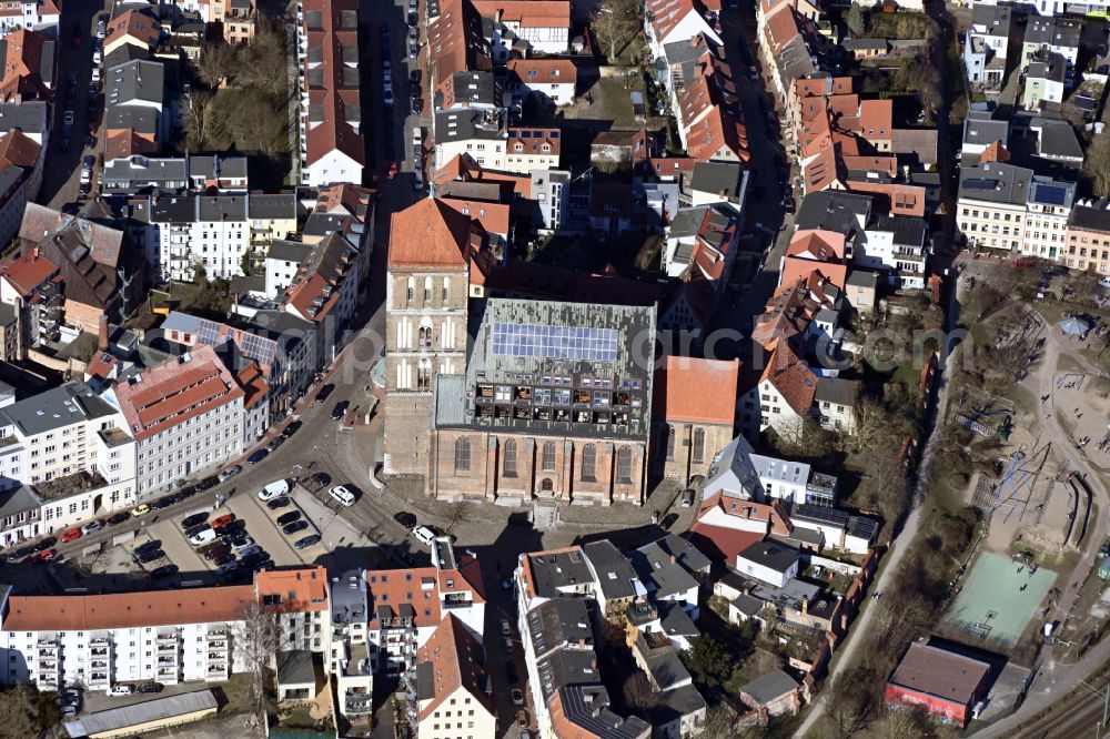 Aerial image Rostock - Church building Nikolaikirche in Rostock in the state Mecklenburg - Western Pomerania, Germany