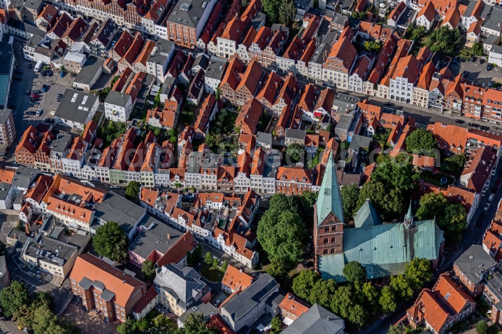 Lübeck from above - Church building St.-Aegidien-Kirche Luebeck in the district Altstadt in Luebeck in the state Schleswig-Holstein, Germany