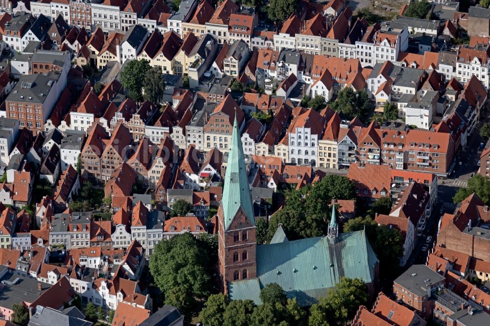 Lübeck from above - Church building St.-Aegidien-Kirche Luebeck in the district Altstadt in Luebeck in the state Schleswig-Holstein, Germany