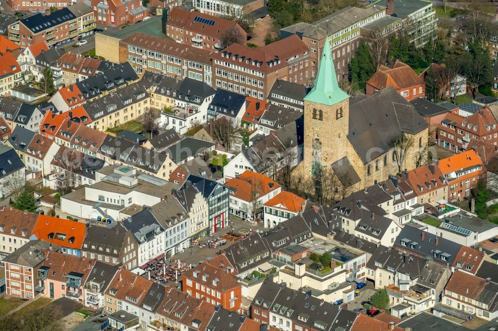 Dorsten from above - Church building St. Agatha on Markt in Dorsten in the state North Rhine-Westphalia, Germany