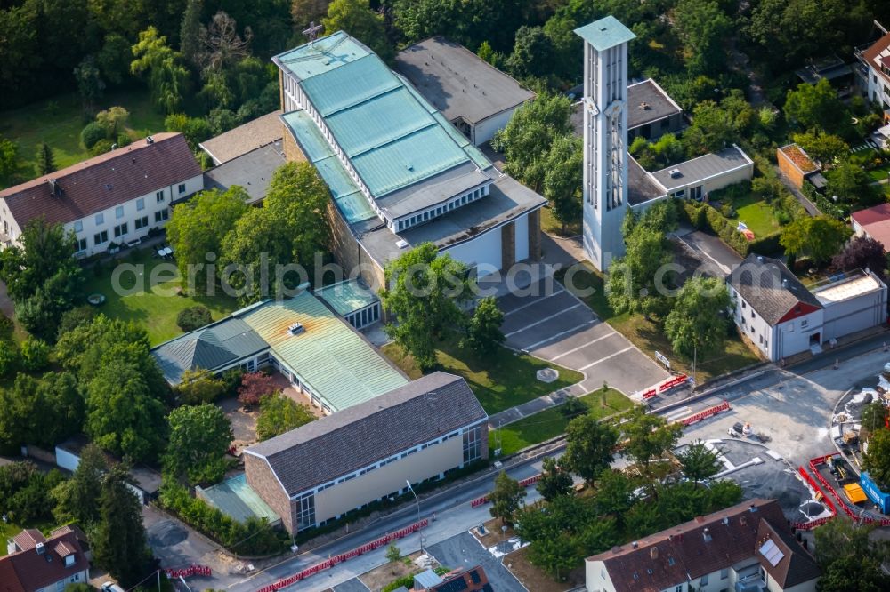 Würzburg from above - Church building St. Alfons on Matthias-Ehrenfried-Strasse in the district Frauenland in Wuerzburg in the state Bavaria, Germany