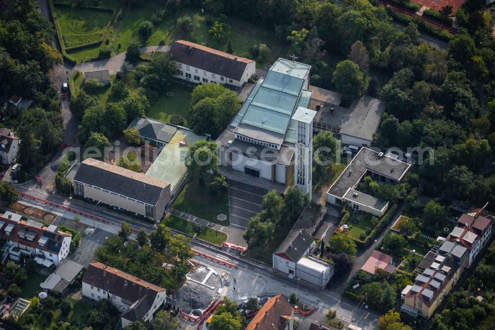 Aerial photograph Würzburg - Church building St. Alfons on Matthias-Ehrenfried-Strasse in the district Frauenland in Wuerzburg in the state Bavaria, Germany