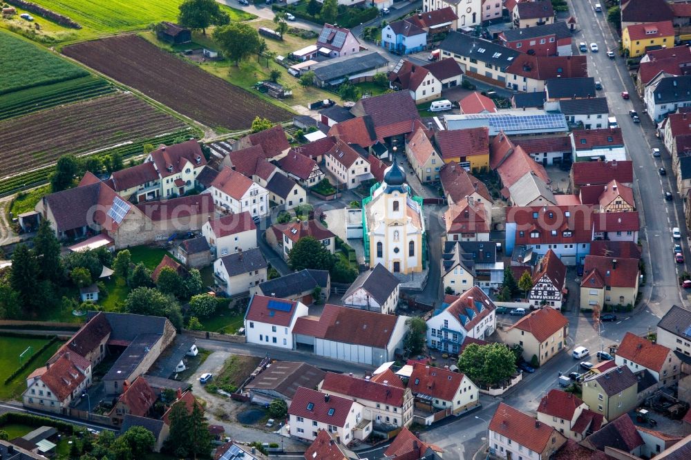 Waigolshausen from above - Church building Allerheiligen Kirche Theilheim (Waigolshausen) in Waigolshausen in the state Bavaria, Germany