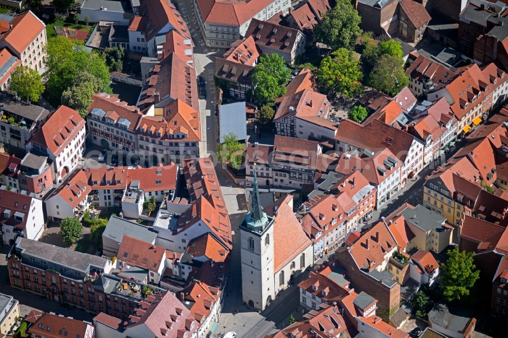 Erfurt from above - Church building of Allerheiligenkirche on Marktstrasse in the district Altstadt in Erfurt in the state Thuringia, Germany