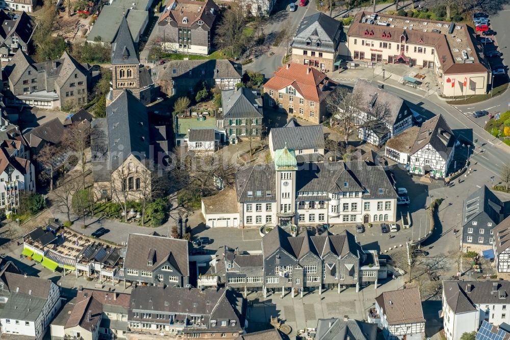 Herdecke from above - Church building in Alte Stiftsstrasse Old Town- center of downtown in the district Westende in Herdecke in the state North Rhine-Westphalia