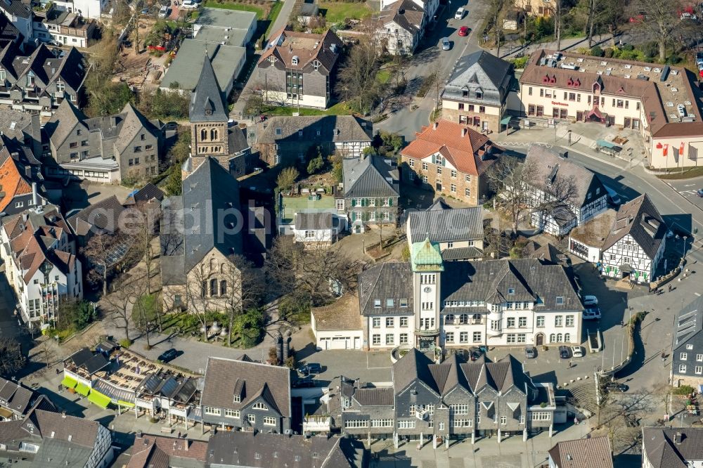 Herdecke from the bird's eye view: Church building in Alte Stiftsstrasse Old Town- center of downtown in the district Westende in Herdecke in the state North Rhine-Westphalia