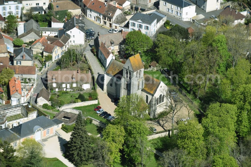 Chamarande from above - Church building in Old Town- center of downtown in Chamarande in Ile-de-France, France