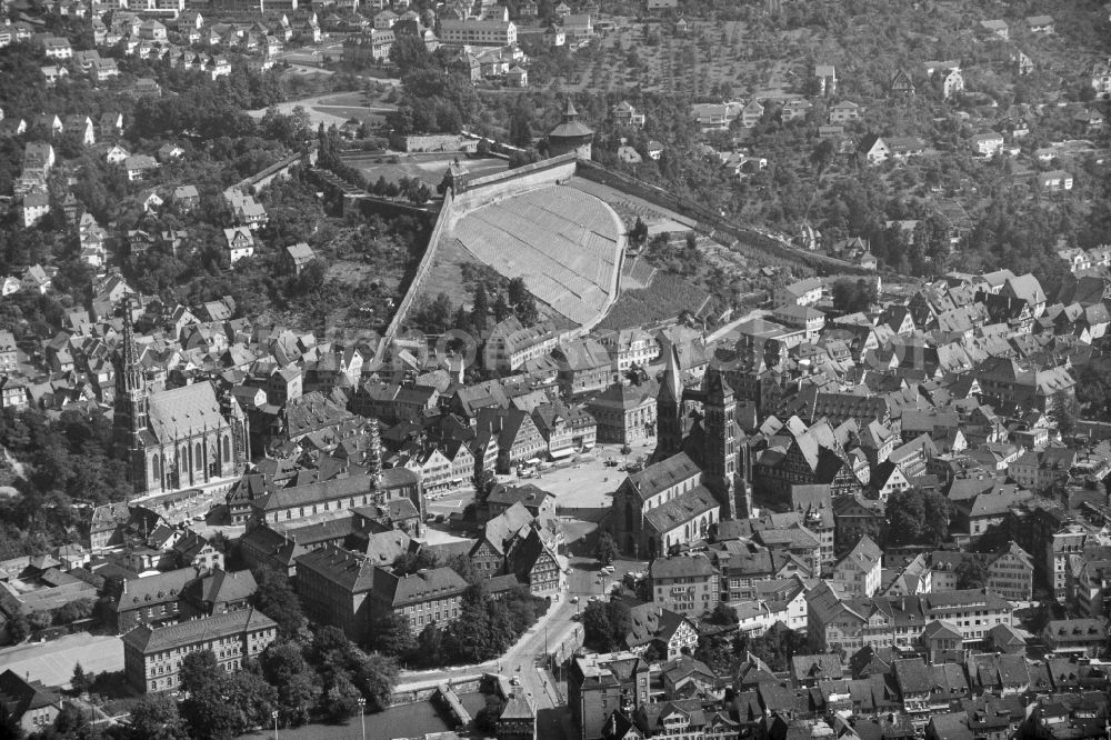 Aerial image Esslingen am Neckar - Church building in Old Town- center of downtown in Esslingen am Neckar in the state Baden-Wurttemberg, Germany