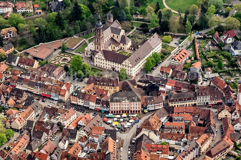 Gengenbach from above - Church building in Gengenbach Old Town- center of downtown in Gengenbach in the state Baden-Wuerttemberg