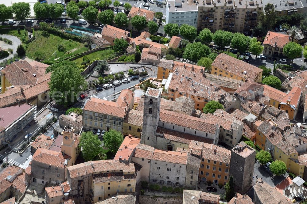 Aerial image Grasse - Church building Old Town- center of downtown in Grasse in Provence-Alpes-Cote d'Azur, France