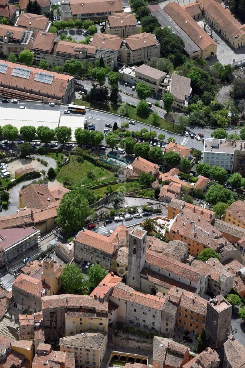 Grasse from above - Church building Old Town- center of downtown in Grasse in Provence-Alpes-Cote d'Azur, France