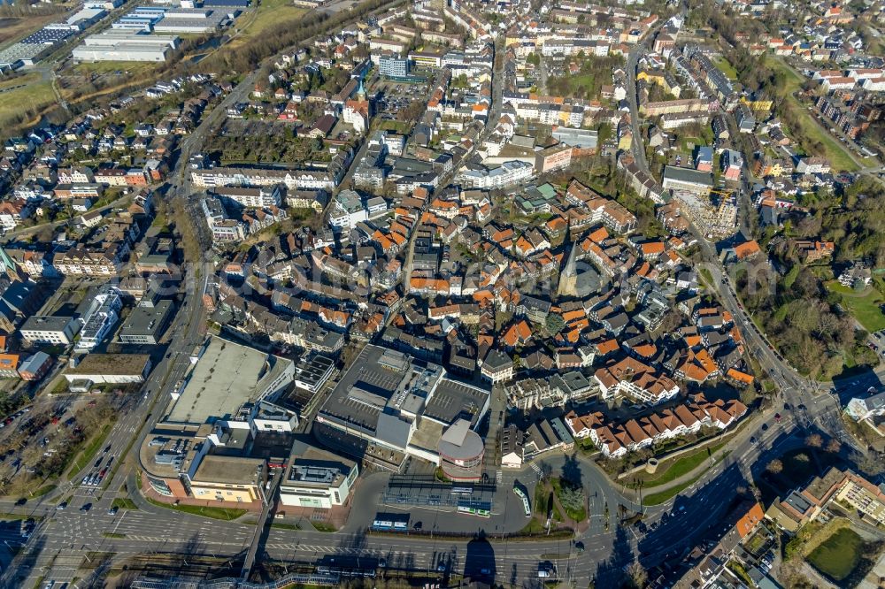 Aerial image Hattingen - Church building in Old Town- center of downtown in Hattingen in the state North Rhine-Westphalia, Germany