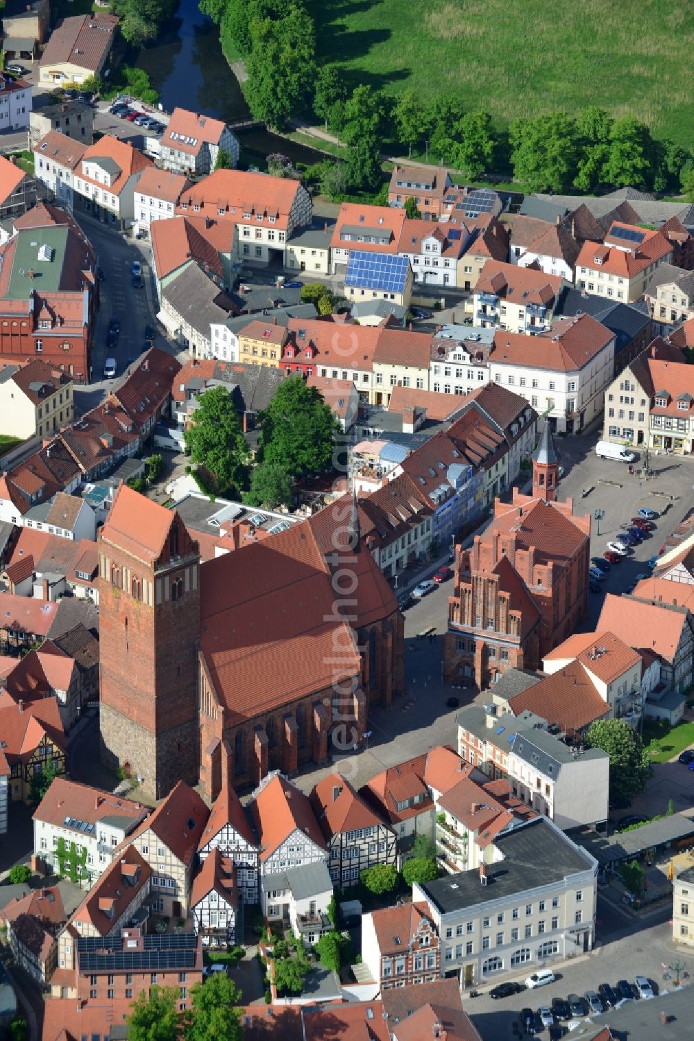 Aerial image Perleberg - Church building the historical center in Perleberg in the state Brandenburg