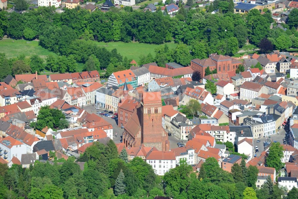 Perleberg from above - Church building the historical center in Perleberg in the state Brandenburg