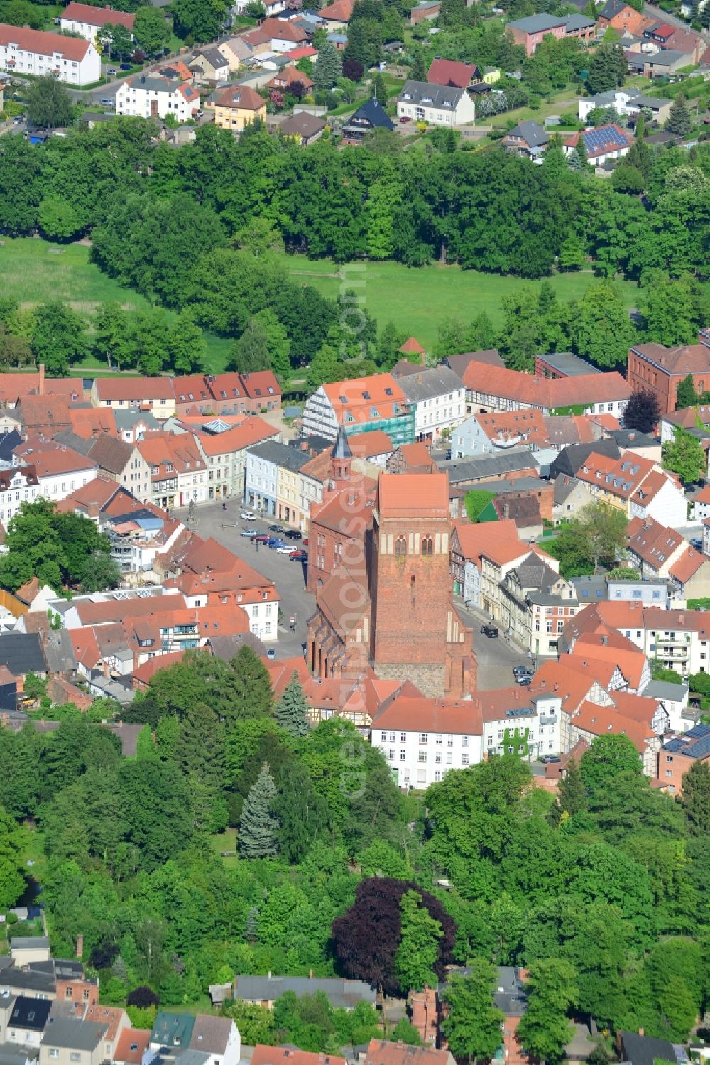 Perleberg from the bird's eye view: Church building the historical center in Perleberg in the state Brandenburg