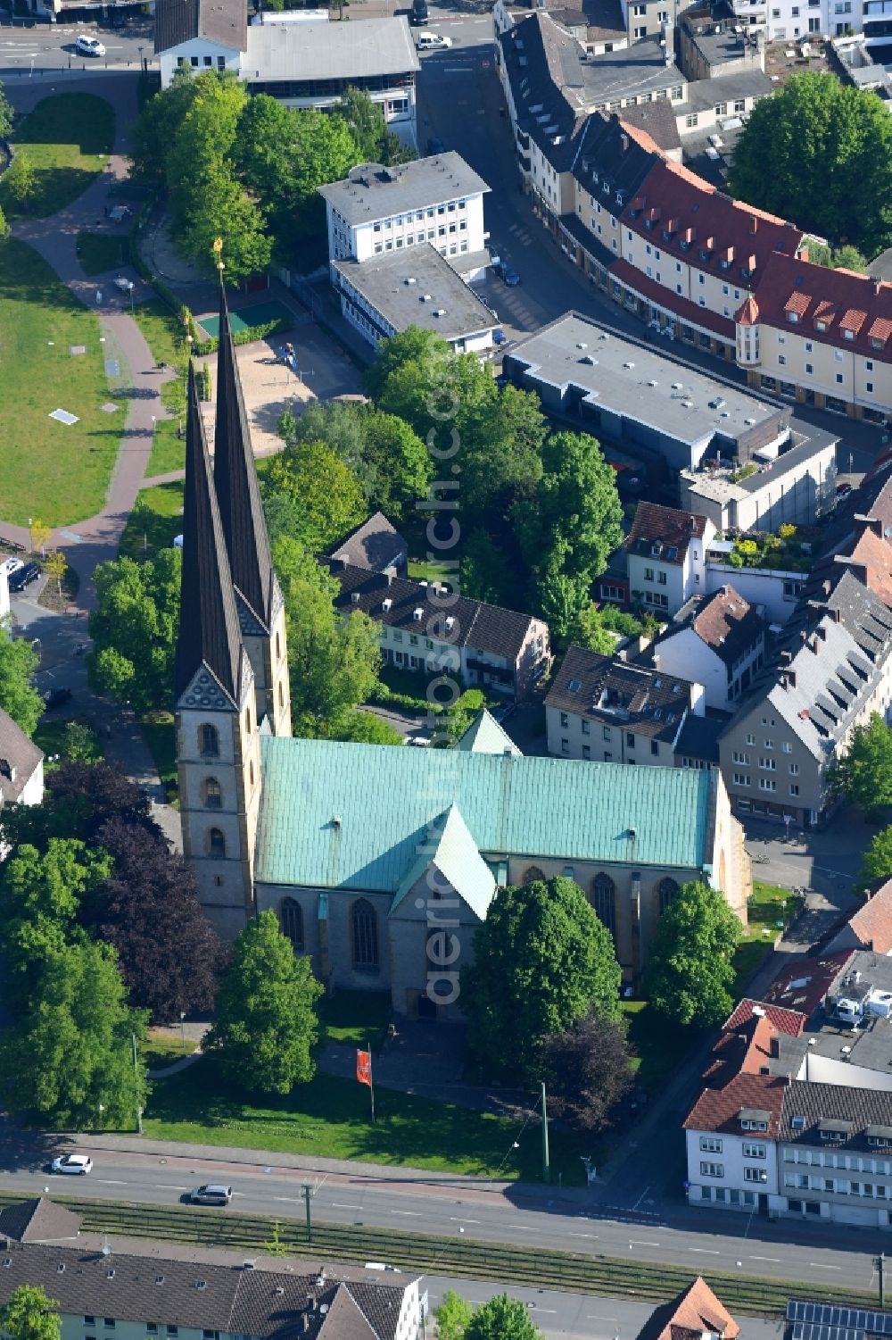 Aerial image Bielefeld - Church building Altstaedter Nicolaikirche in Bielefeld in the state North Rhine-Westphalia, Germany