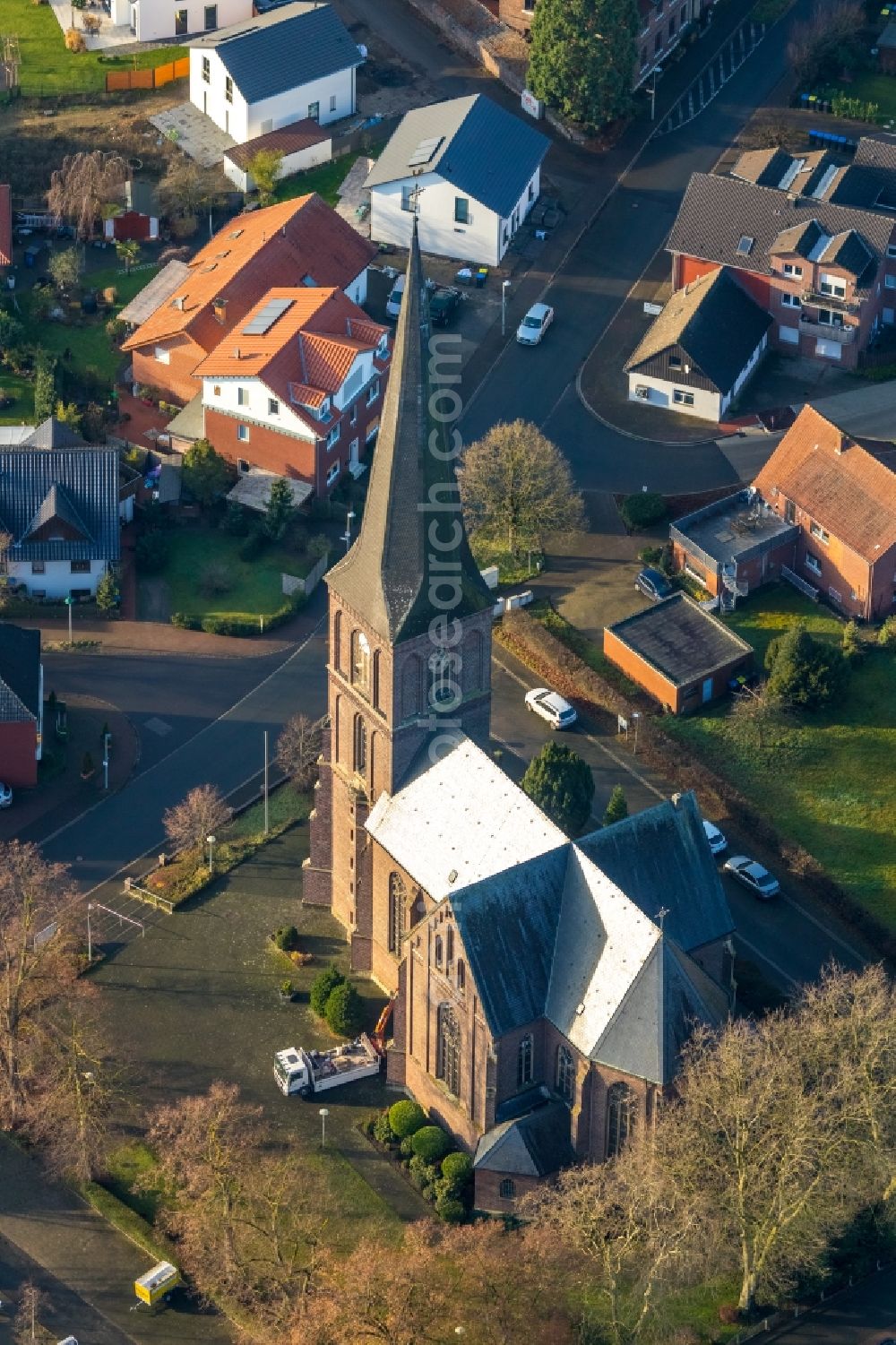 Hullern from above - Church building in the village of in Hullern in the state North Rhine-Westphalia, Germany