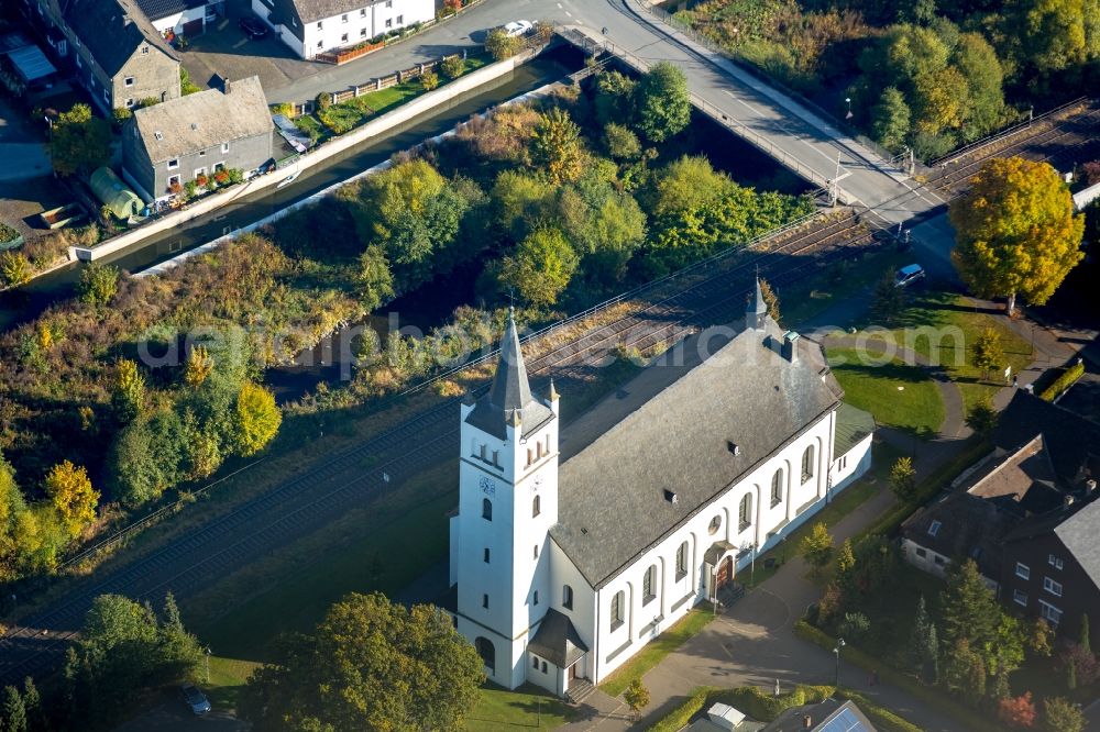 Bestwig from above - Church building of the St. Andreaskirche in Bestwig in the state North Rhine-Westphalia