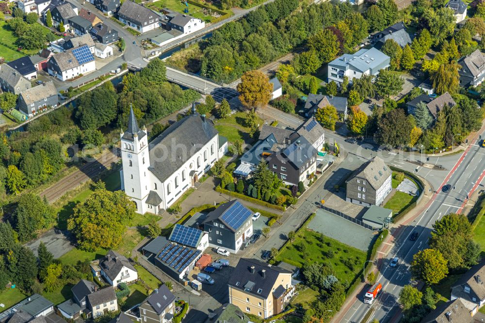 Bestwig from above - Church building of the St. Andreaskirche in Bestwig in the state North Rhine-Westphalia