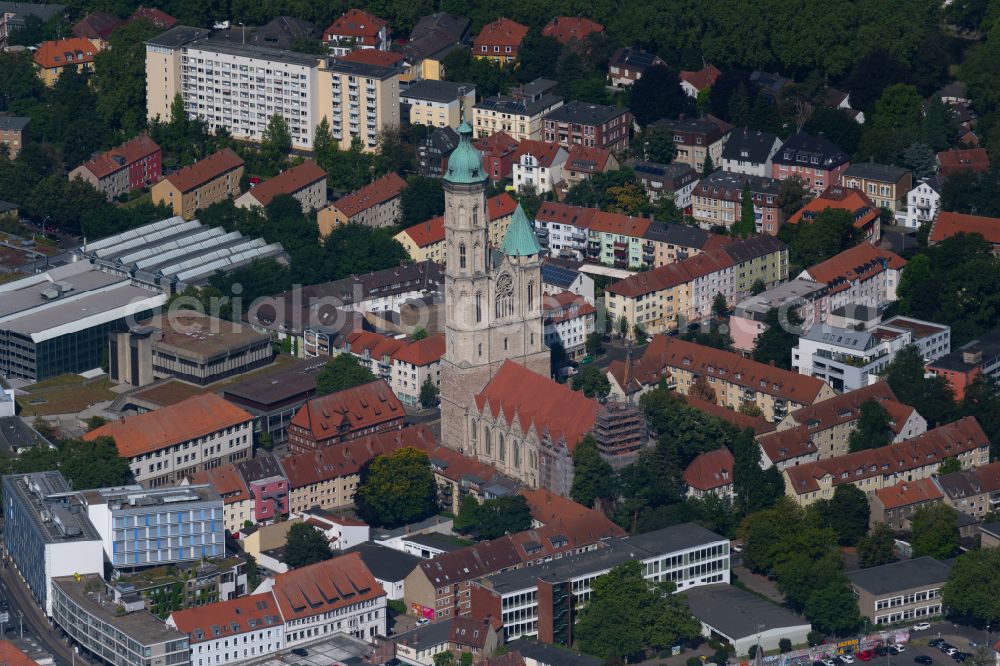 Aerial photograph Braunschweig - church building in St. Andreaskirche Old Town- center of downtown in Brunswick in the state Lower Saxony, Germany