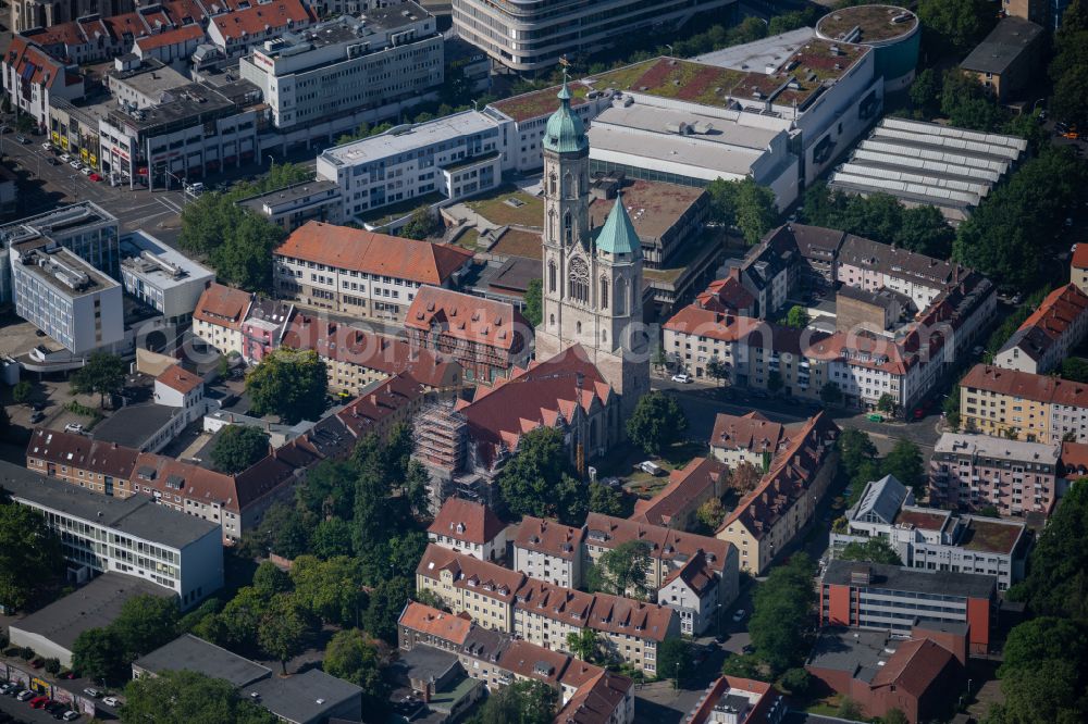 Braunschweig from the bird's eye view: church building in St. Andreaskirche Old Town- center of downtown in Brunswick in the state Lower Saxony, Germany