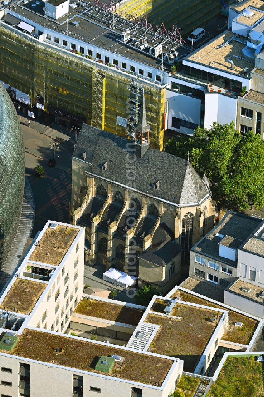 Aerial image Köln - Church building in Antoniterkirche Old Town- center of downtown on street Schildergasse in the district Altstadt in Cologne in the state North Rhine-Westphalia, Germany