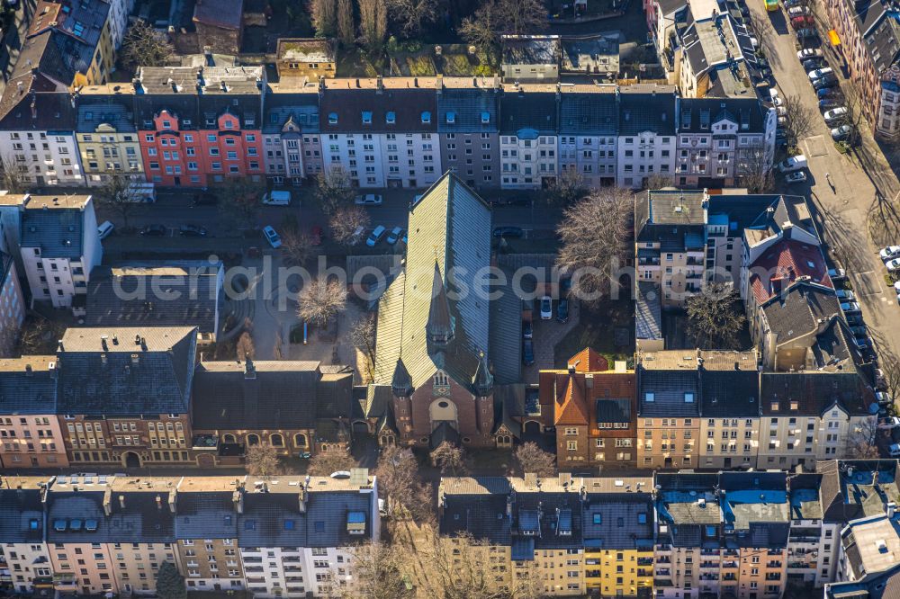 Dortmund from above - Church building St. Antonius on street Holsteiner Strasse in the district Nordmarkt-Suedost in Dortmund at Ruhrgebiet in the state North Rhine-Westphalia, Germany